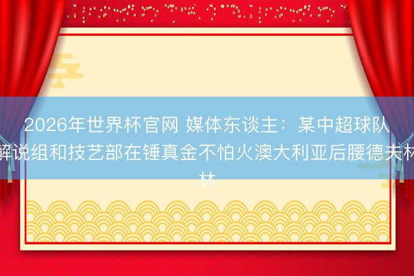 2026年世界杯官网 媒体东谈主：某中超球队解说组和技艺部在锤真金不怕火澳大利亚后腰德夫林