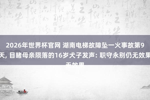 2026年世界杯官网 湖南电梯故障坠一火事故第9天， 目睹母亲陨落的16岁犬子发声: 职守永别仍无效果